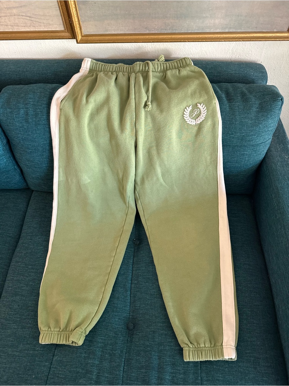 Women’s Pink VS Green Side-Stripe Sweatpants with Embroidered Crest